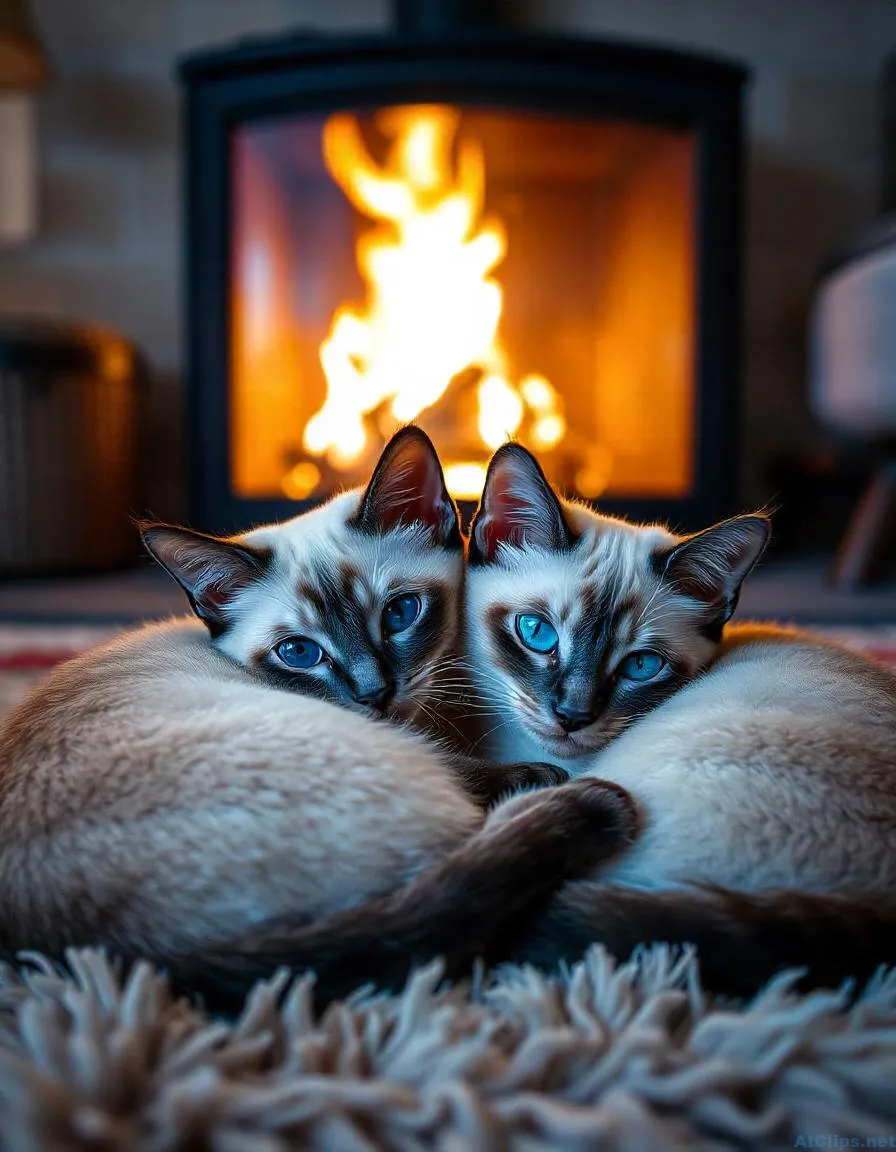 Cozy Indoor Scene with Cats by the Fireplace