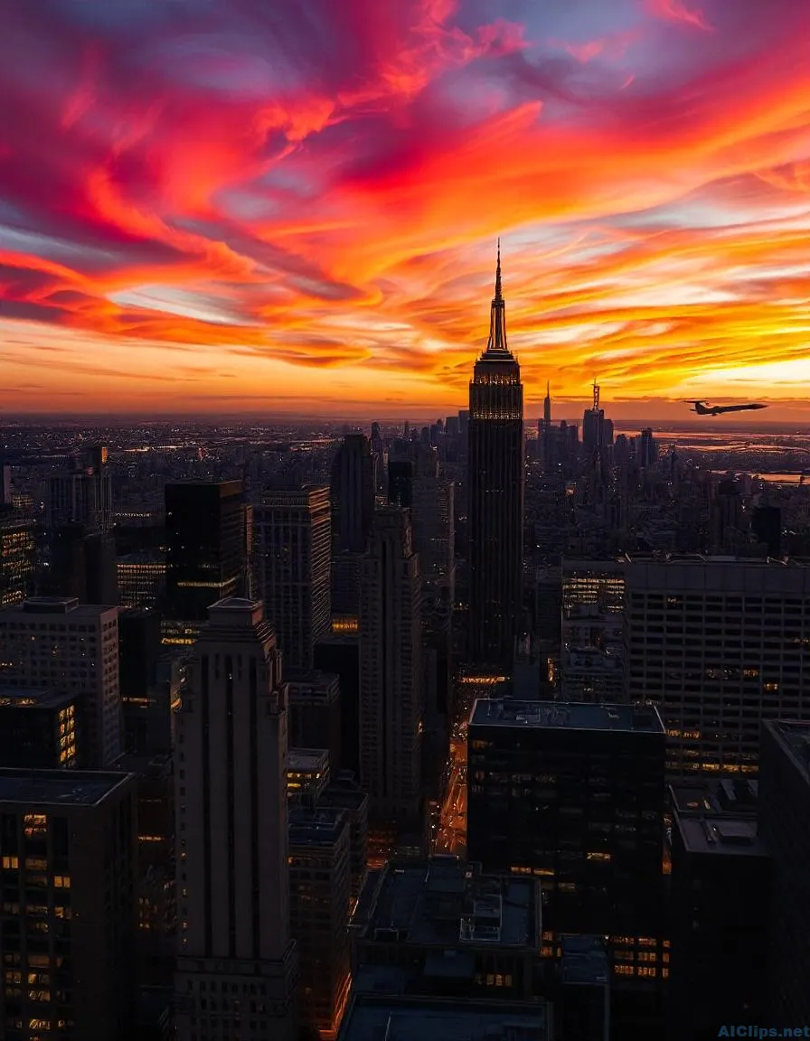 Stunning NYC Skyline at Sunset: Aerial View