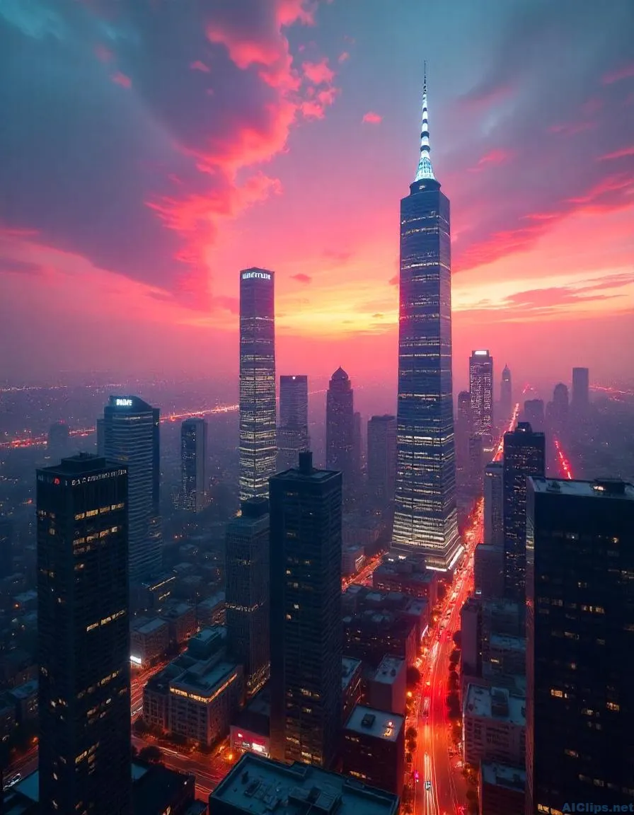 Stunning Urban Sunset Over City Skyline