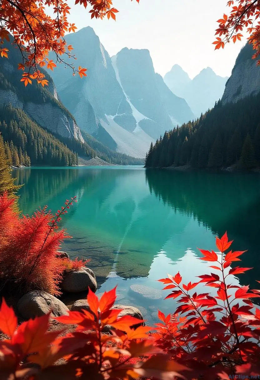 Serene Autumn Lake with Majestic Mountain View