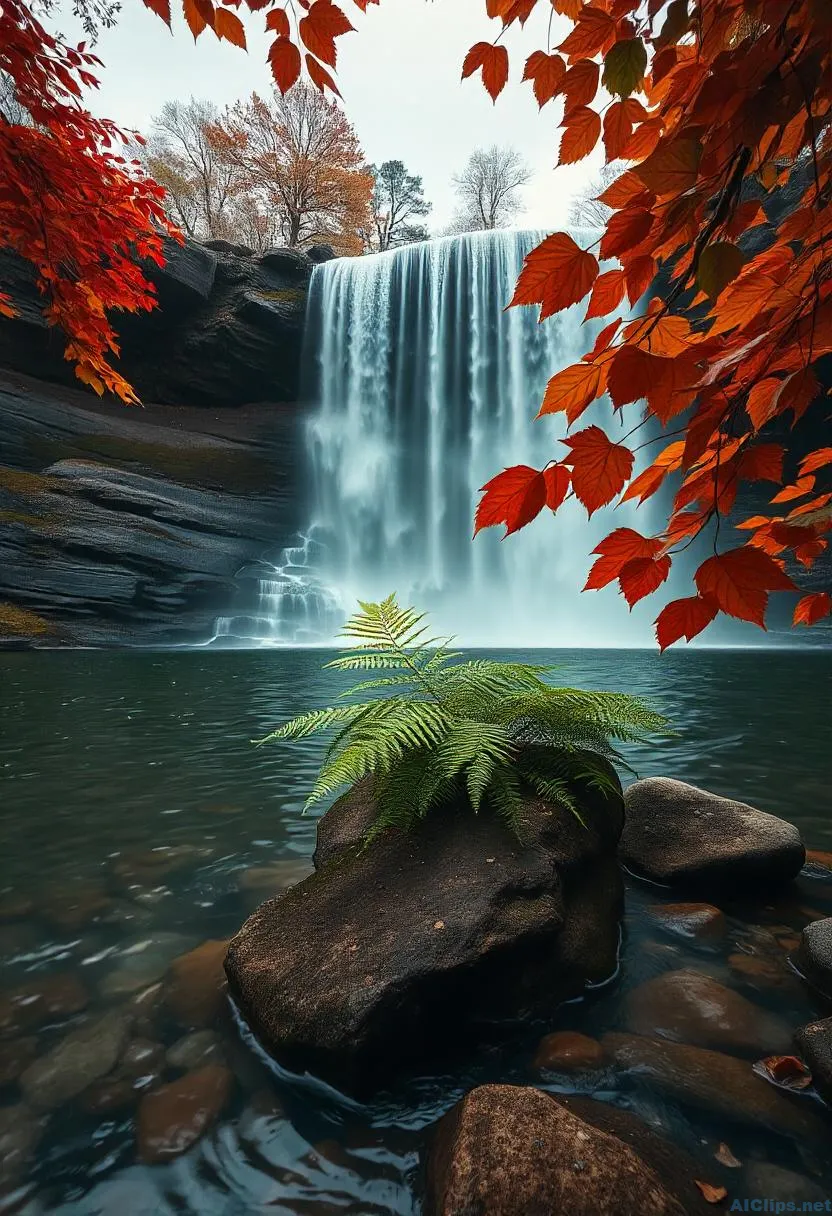 Stunning Waterfall Surrounded by Autumn Foliage