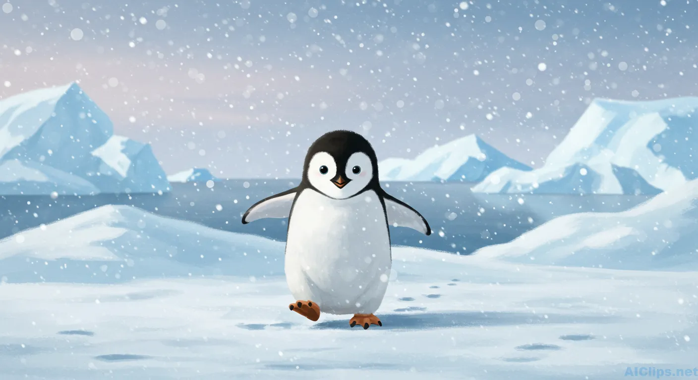 Charming Animated Penguin in a Snowy Landscape