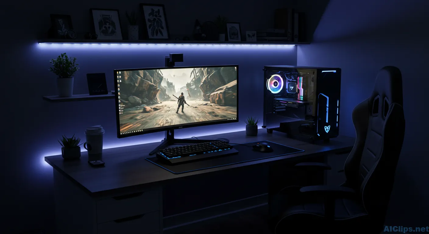 Modern Gaming Setup: Sleek Workstation for Professionals