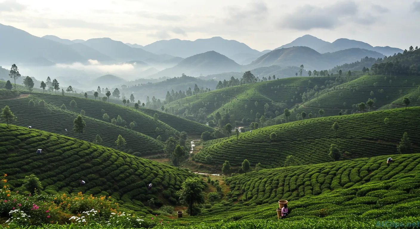 Lush Green Tea Plantation Landscape Photography
