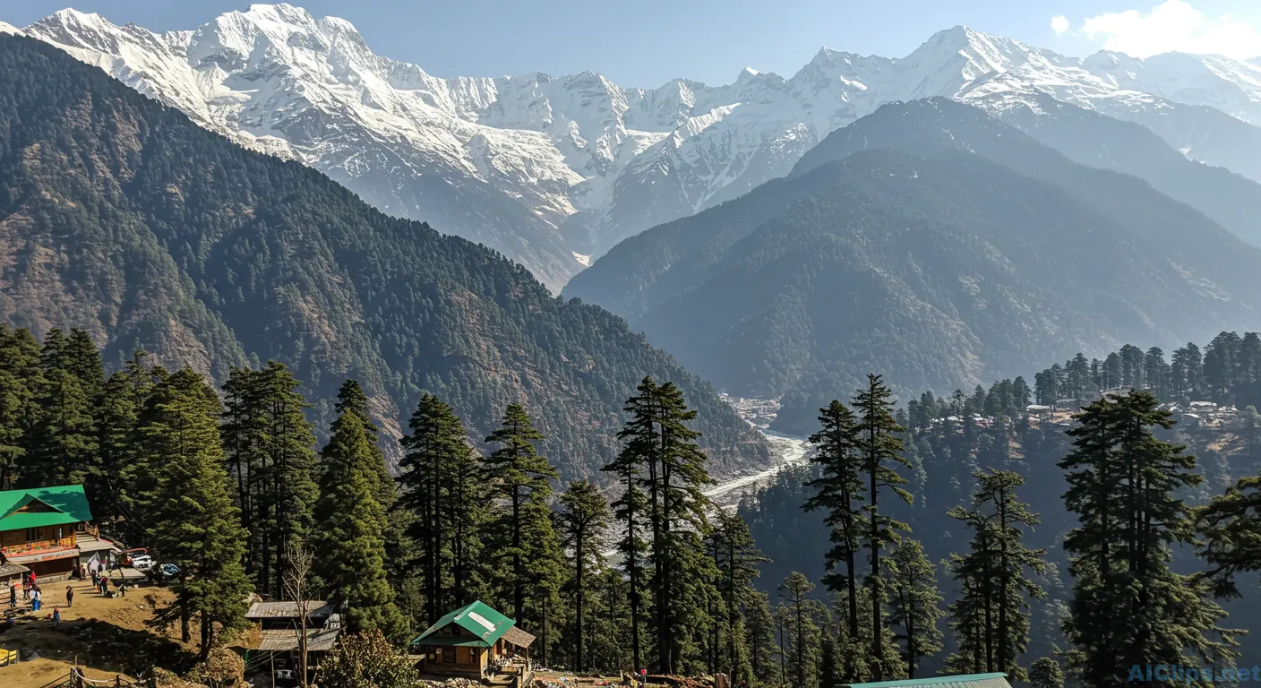 Stunning Himalayan Landscape with Lush Pine Forests