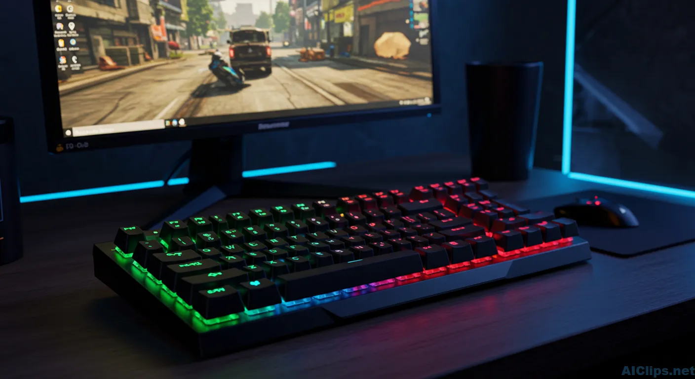 Vibrant Gaming Setup with RGB Keyboard and Monitor