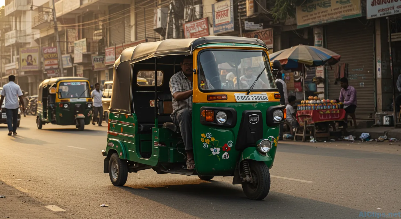 Vibrant Auto Rickshaw in Urban Indian Street Scene