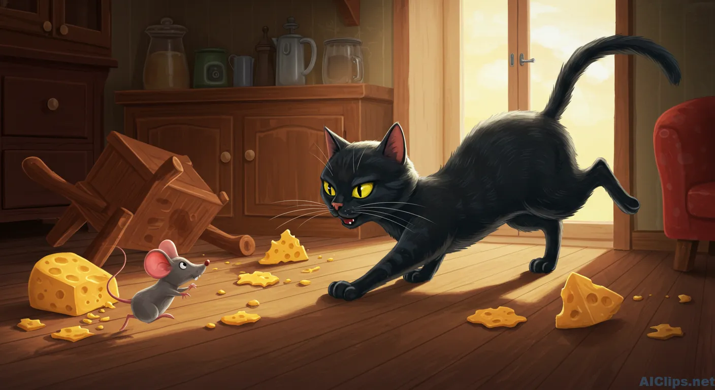 Dynamic Cat and Mouse Illustrated Scene