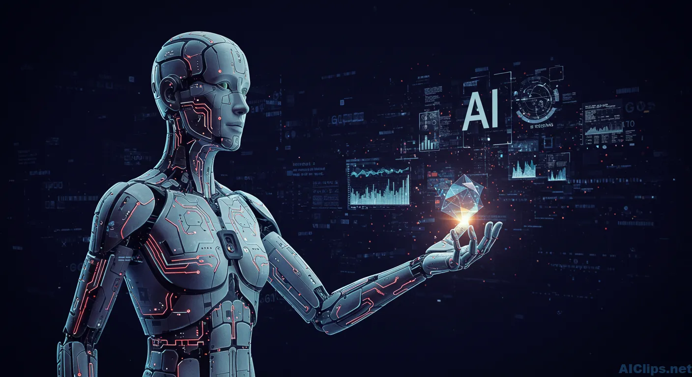 Futuristic AI Robot Holding Digital Insights