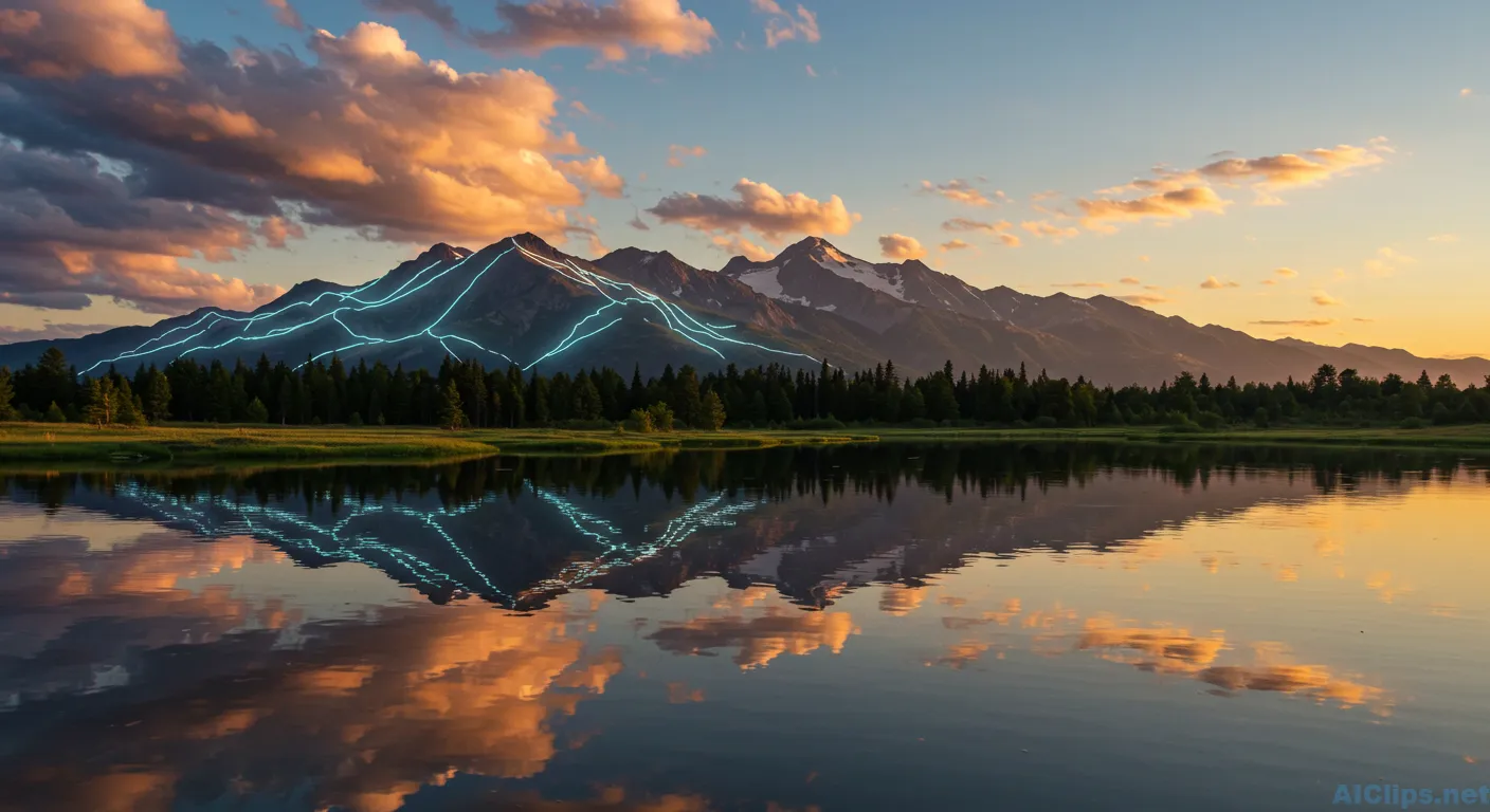 Stunning Mountain Reflection at Sunset with Neon Highlights