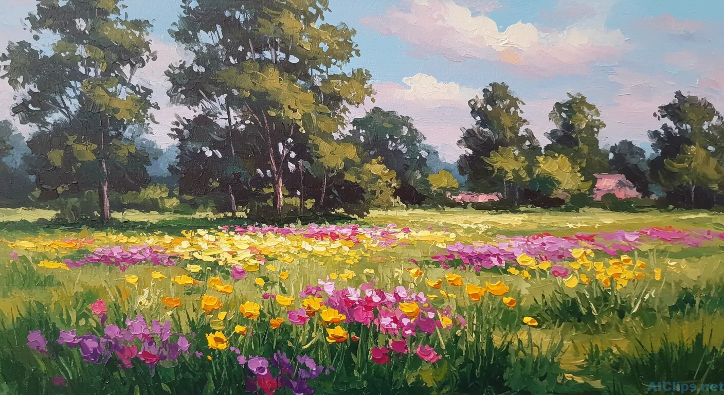 Vibrant Floral Landscape Painting for Commercial Use