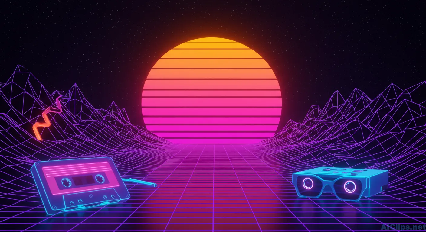 Retro Futuristic Landscape with Neon Aesthetics