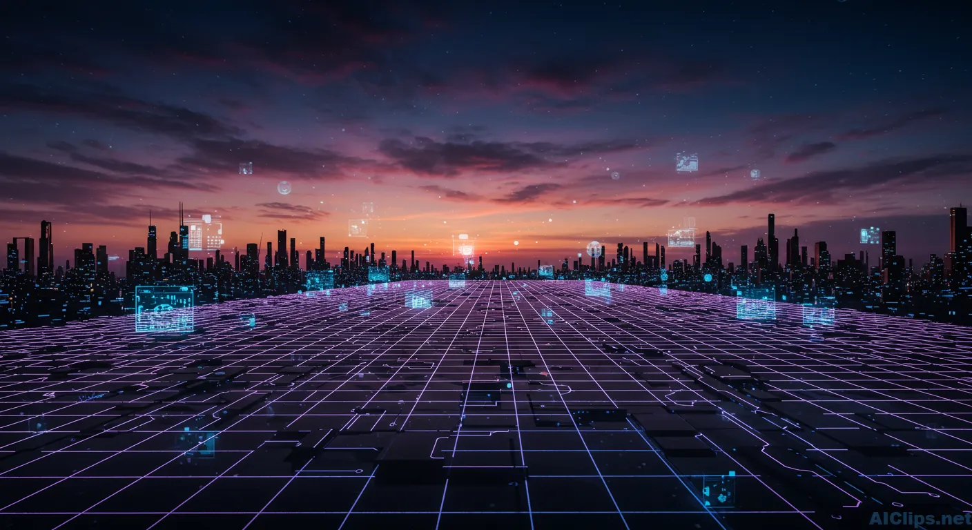 Futuristic Urban Technology Landscape at Sunset