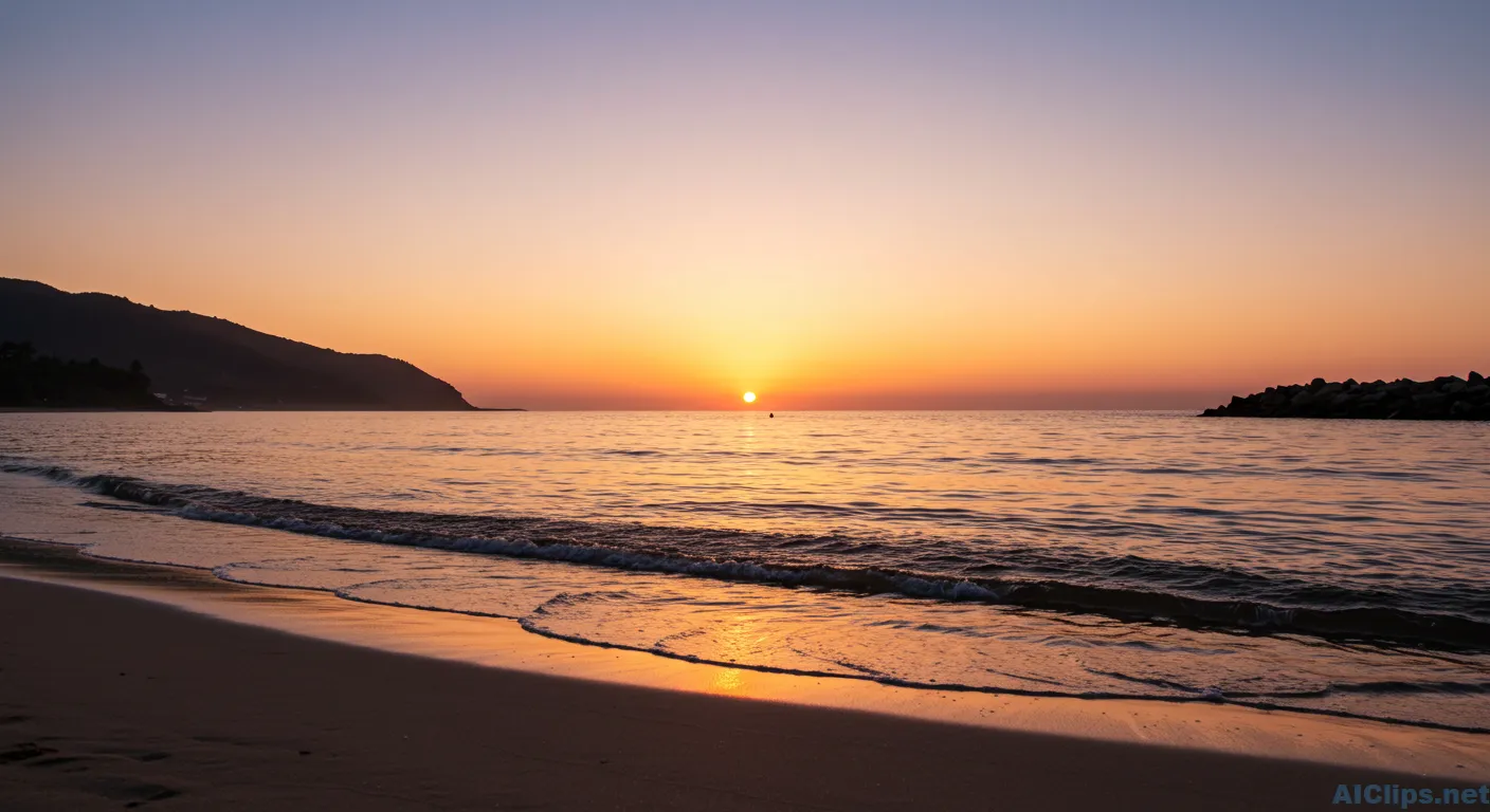 Serene Sunset Over Tranquil Beach Landscape