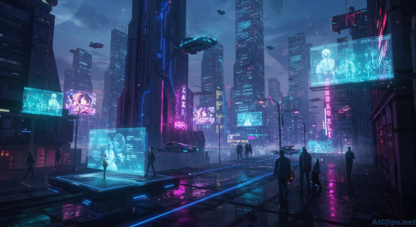 Futuristic Cyberpunk Cityscape: High-Tech Urban Life