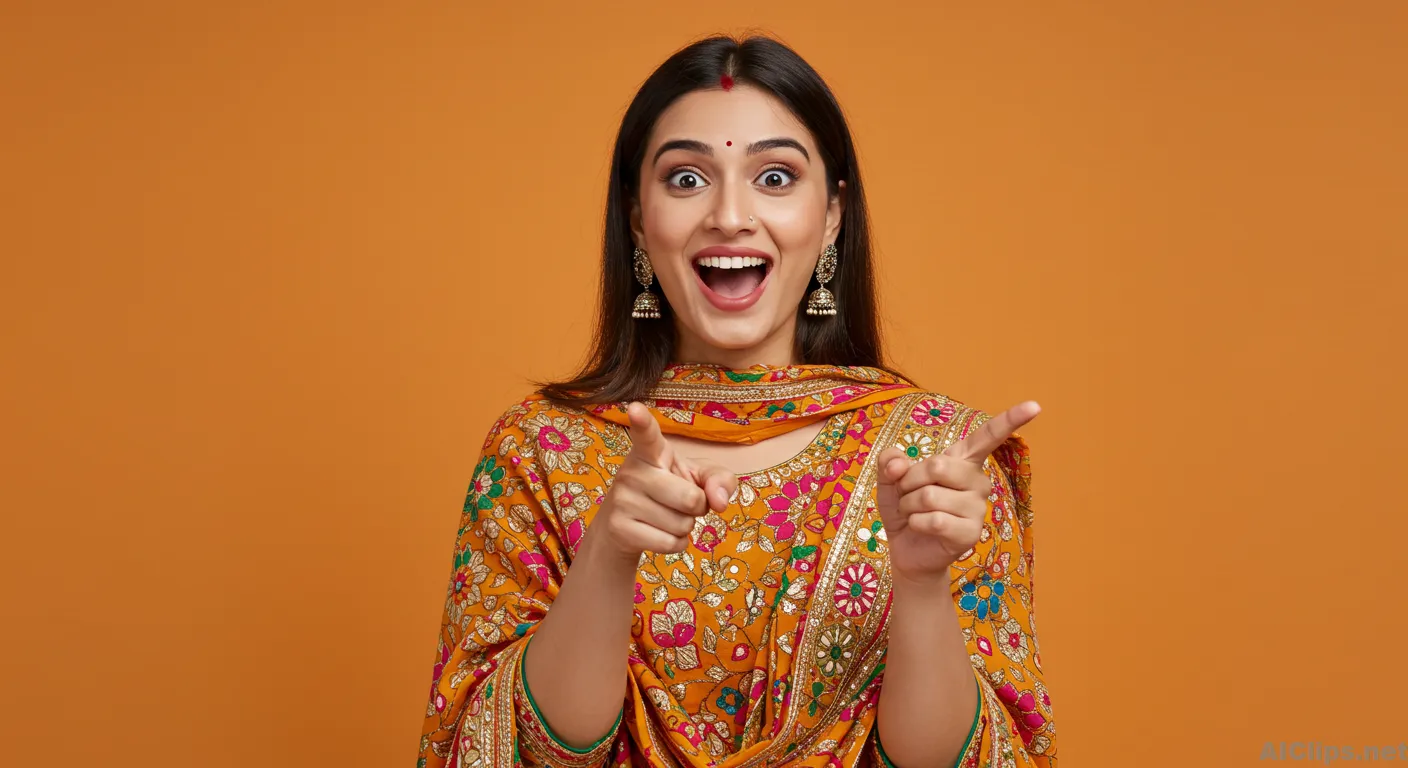 Vibrant Joy: Happy Woman in Traditional Indian Attire