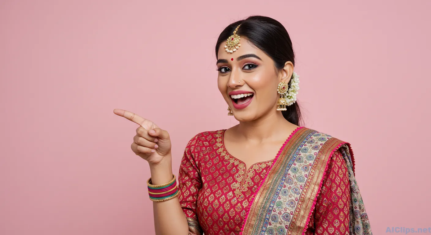 Joyful Young Woman in Traditional Attire