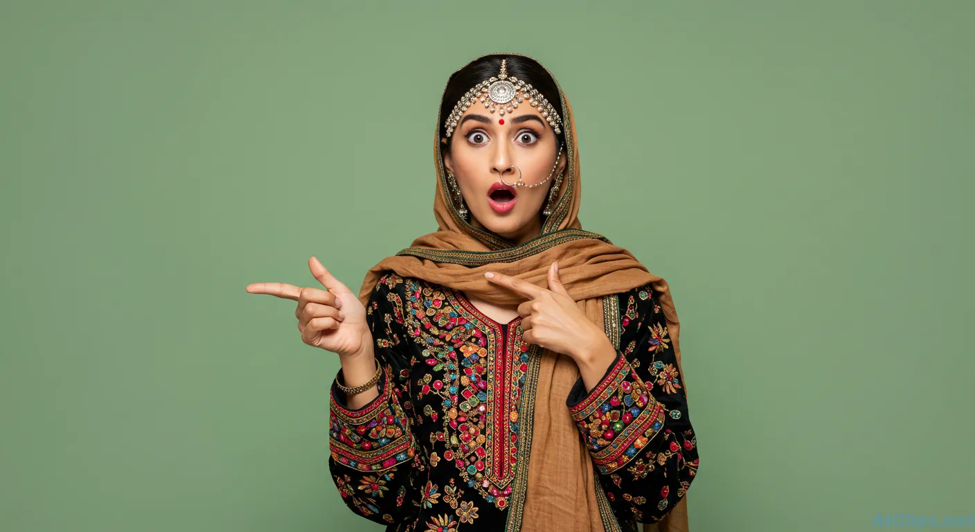 Elegant Indian Woman in Ethnic Dress with Surprise Expression
