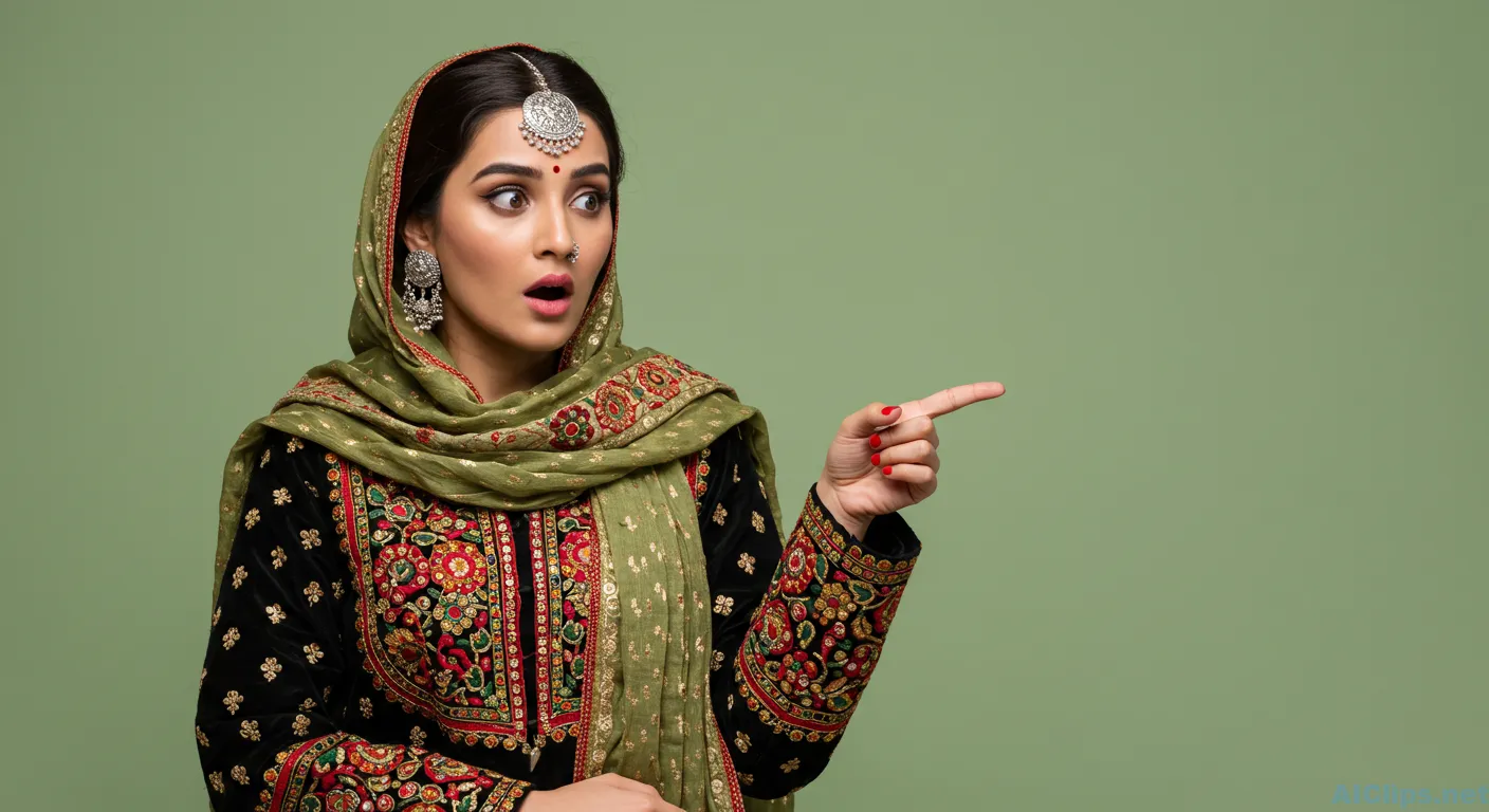 Traditional Ethnic Fashion Portrait Showing Surprise