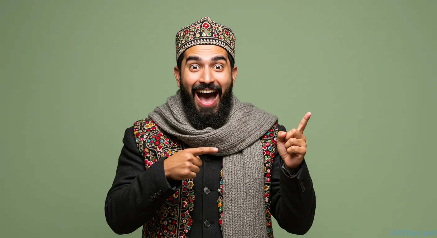 Excited Man in Traditional Attire Showing Enthusiasm