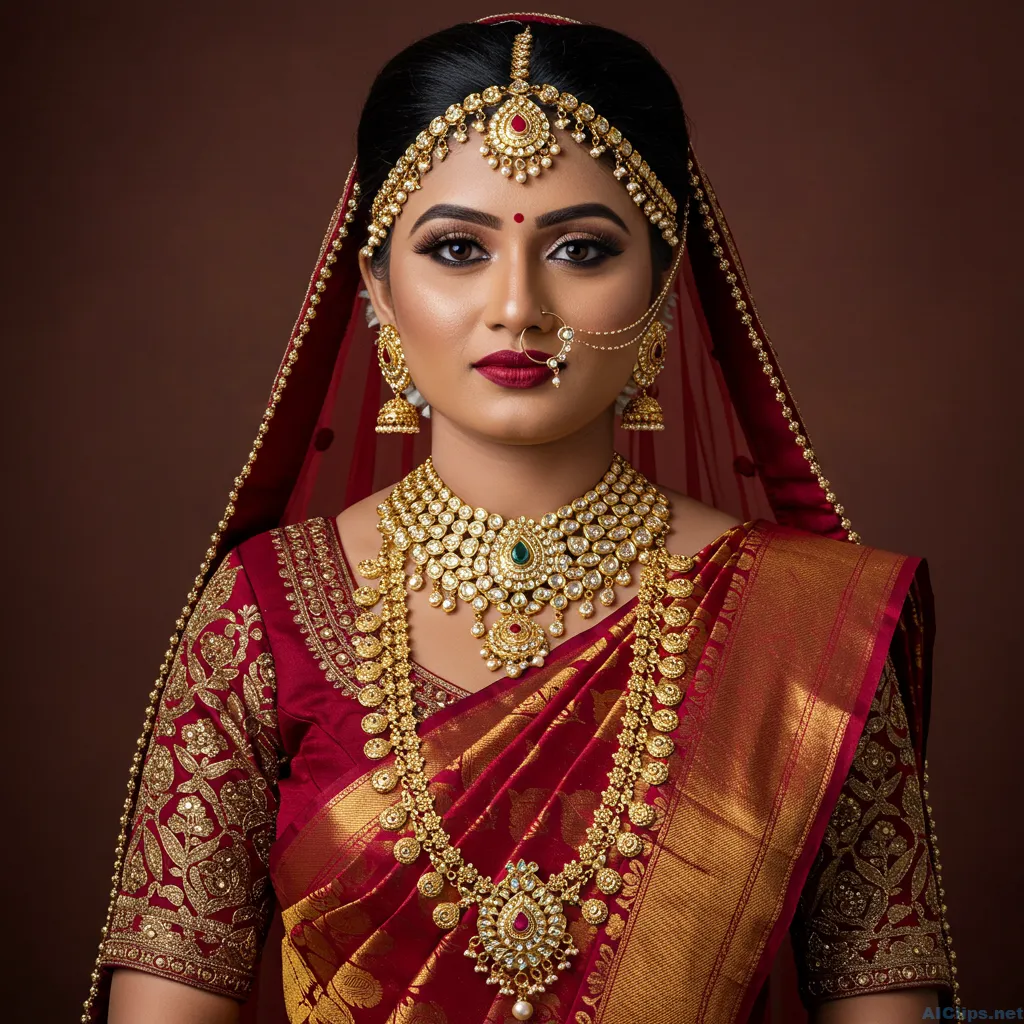 Elegant Traditional Indian Bridal Look with Jewelry