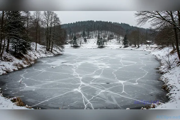 Serene Frozen Lake Landscape in Winter
