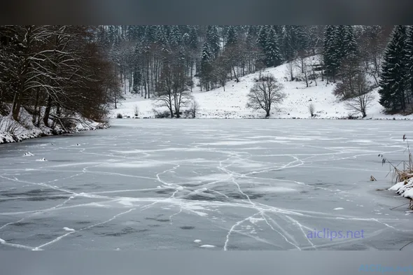 Serene Winter Landscape with Frozen Lake Aesthetic