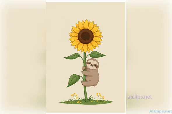 Charming Sloth & Sunflower Illustration for Business Use
