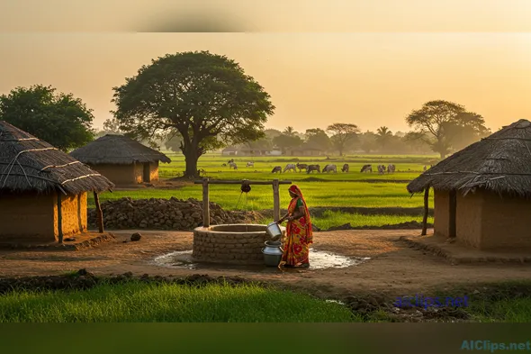 Rustic Village Life at Sunrise - Cultural Essence