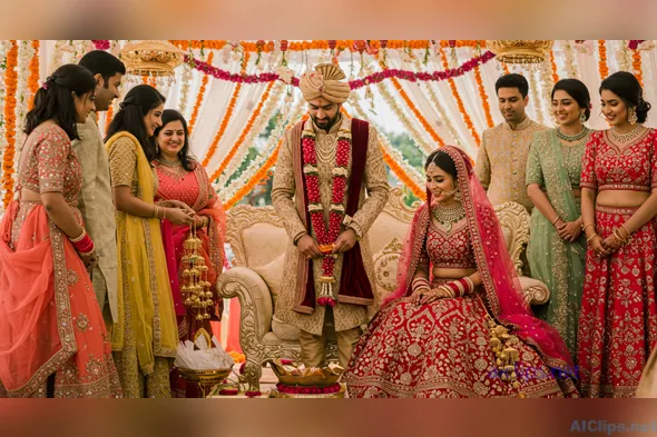 Elegant Indian Wedding Ceremony with Traditional Attire