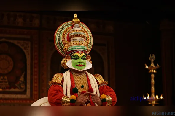 Traditional Indian Kathakali Performer in Costume
