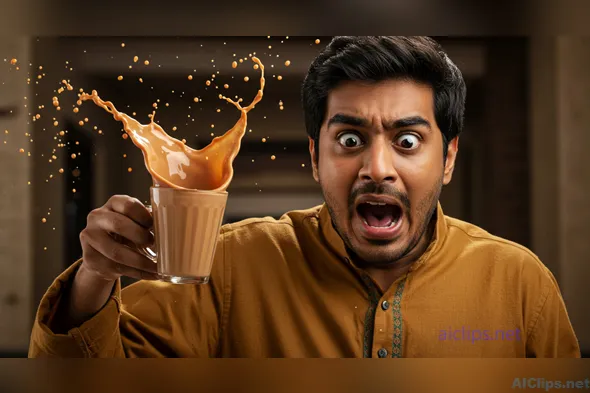 Surprised Man with Coffee Splash - High-Impact Visual