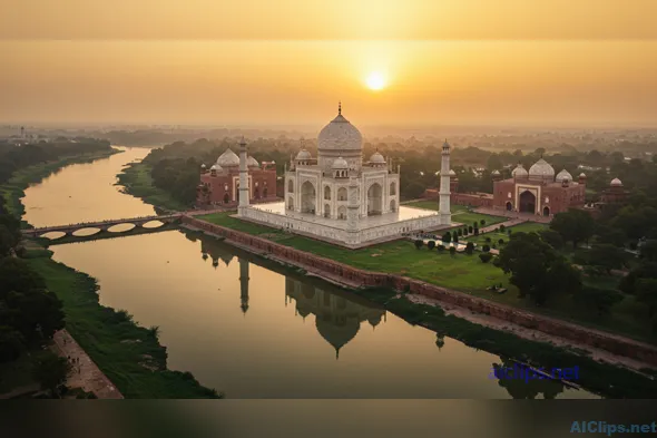 Majestic Taj Mahal at Sunset - Iconic Landmark View