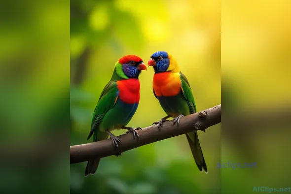Vibrant Colorful Birds on a Branch - Nature Photography