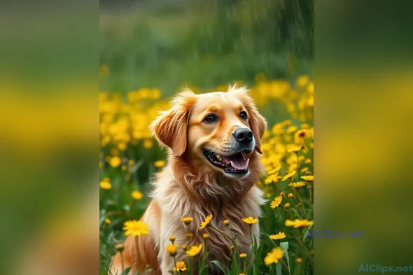 Happy Golden Retriever in Vibrant Flower Field