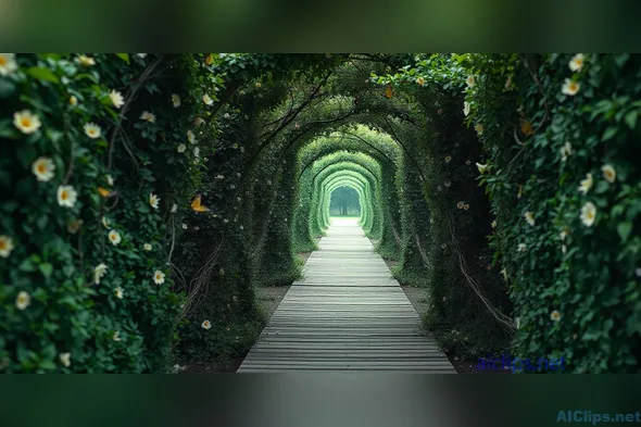 Scenic Greenery Pathway in Floral Archway
