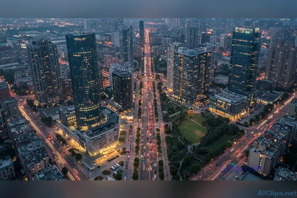 Aerial Night View of Urban Cityscape with Lights