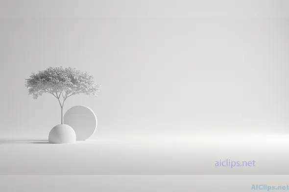 Minimalist White Tree and Geometric Shapes Design