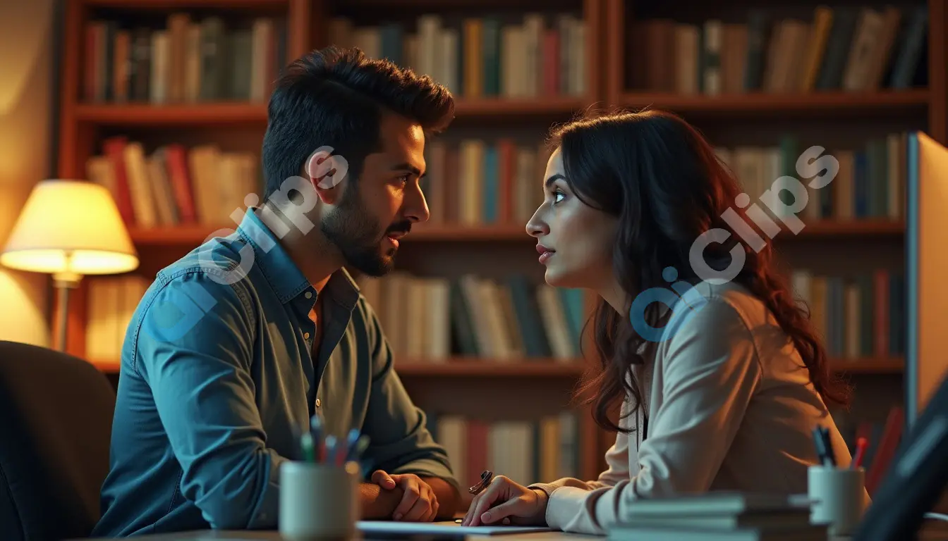 Intense Discussion Between Couple in Cozy Study