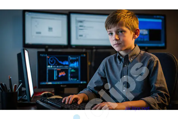 Focused Boy Working on Computer