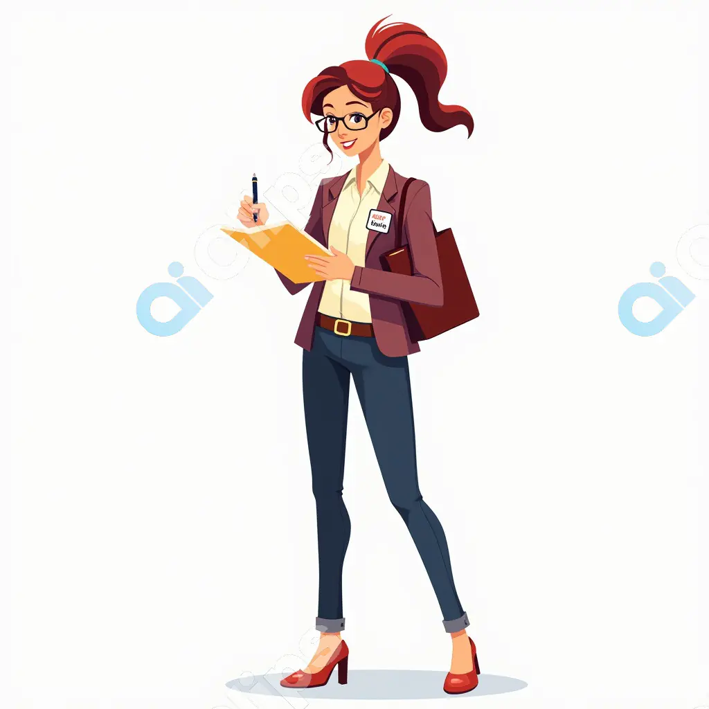 Confident Businesswoman Illustration - Redhead Professional Taking Notes