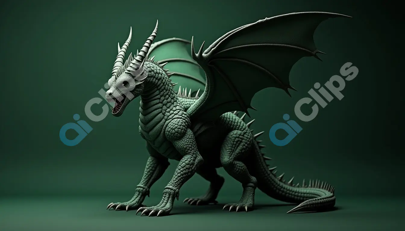 3D Green Dragon Character in Battle Stance