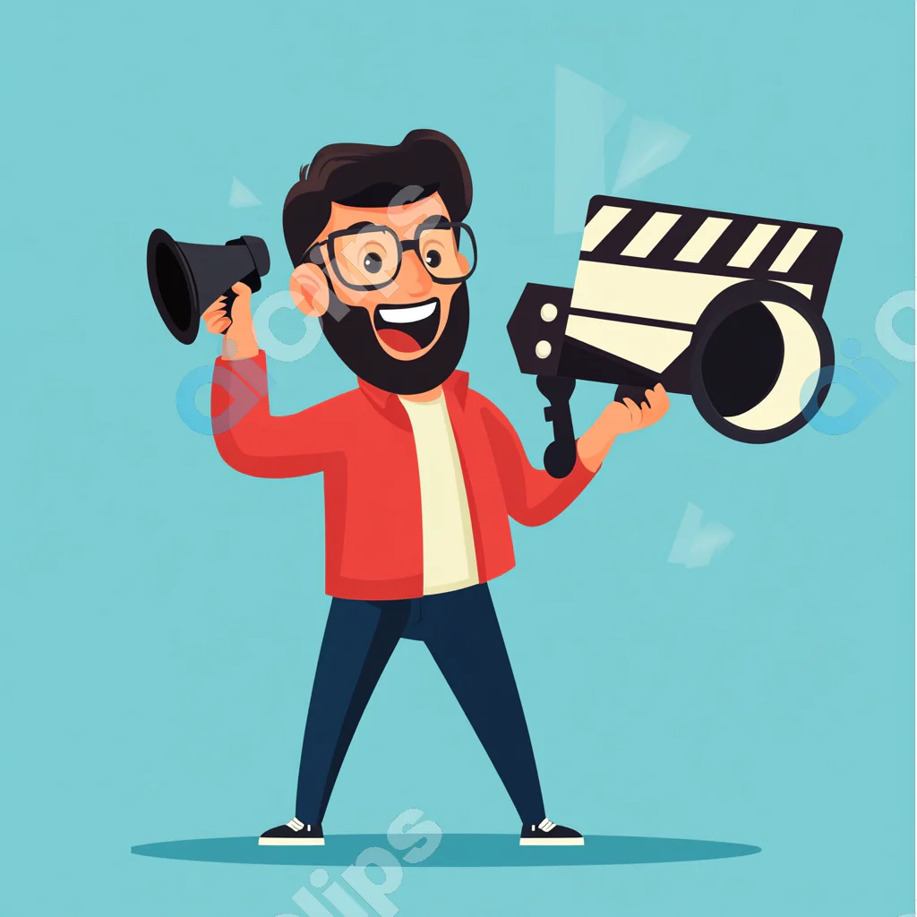Happy Cartoon Director with Clapperboard