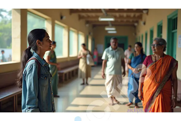 Young Woman in Indian Hospital Corridor