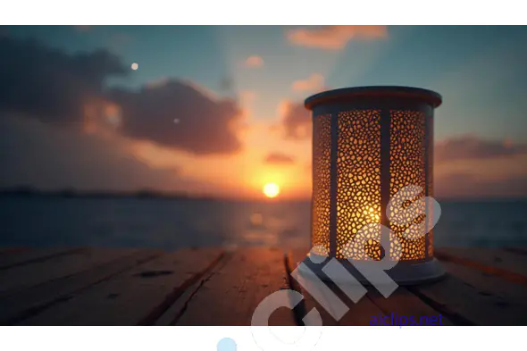 Lantern on Wooden Pier at Sunset