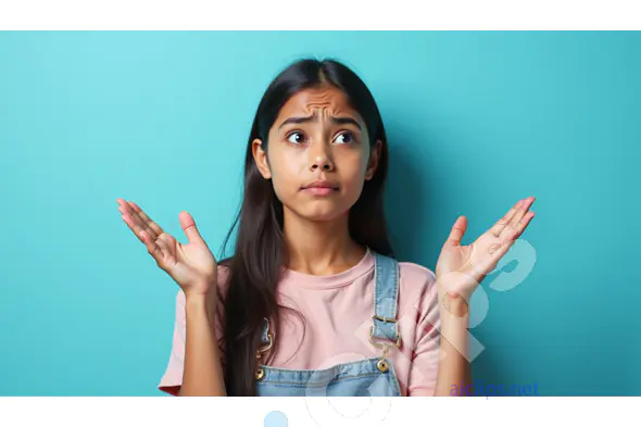 Confused Young Girl on Blue Background