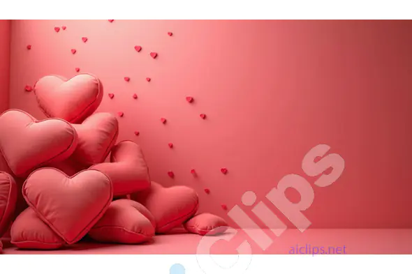 Heart-Shaped Cushions on Pink Background with Floating Hearts