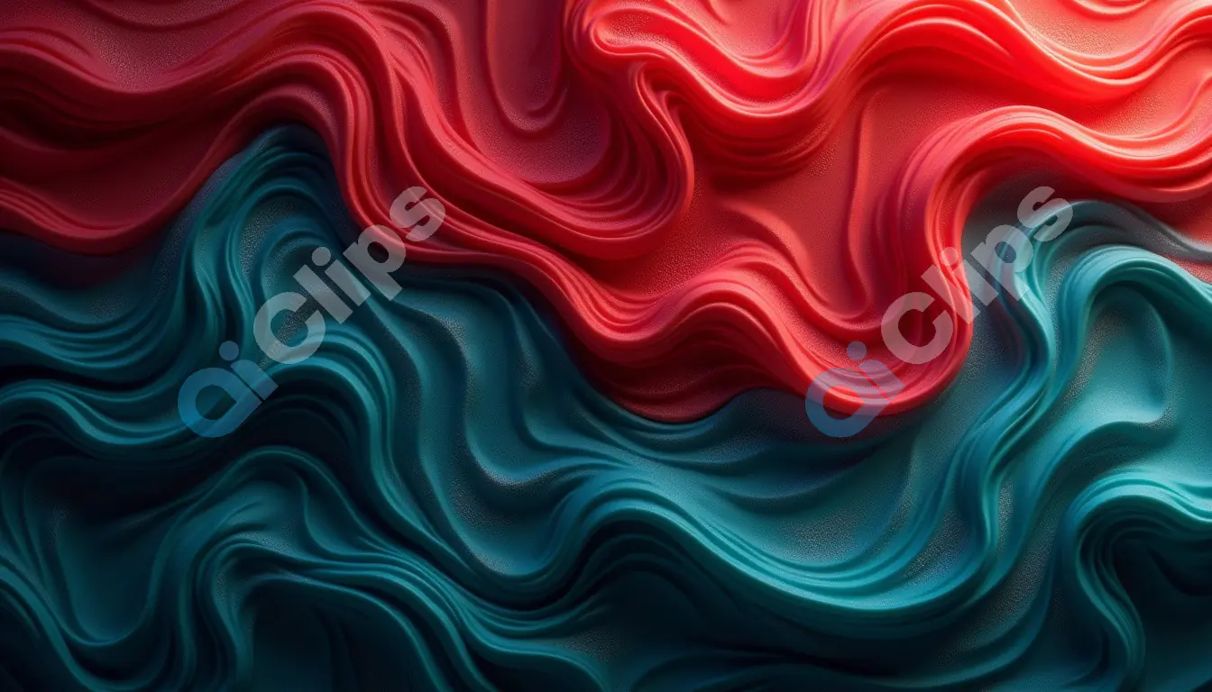 Abstract Fluid Waves in Red and Teal