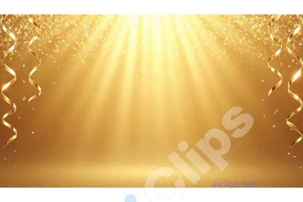 Golden Spotlight with Confetti and Streamers Background