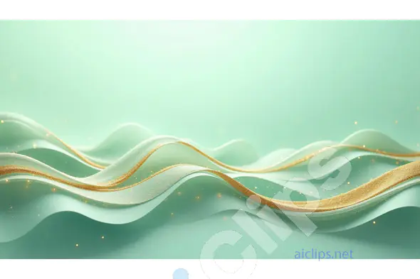 Mint Green and Gold Wave Background with Sparkling Accents